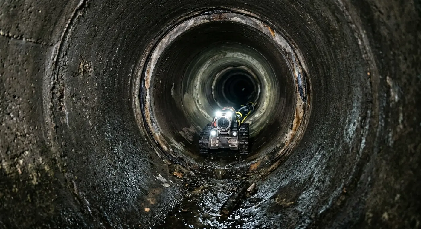 Robotic sewer camera inspecting pipe interior for Drain Snake Service in Dry Run